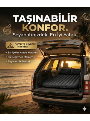 TeknoKapsül Araç Içi Şişme Yatak Araba Kamp Yatağı Çanta Elektrikli Pompa Tamir Kiti Yastıklı Yatak Seti