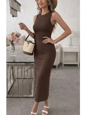 Lunelis Kadın Askılı Bisiklet Yaka Beli Büzgülü Uzun Bürümcük Elbise