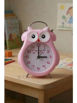 KaktüsKedi Sevimli Baykuş Figürlü Metal Çocuk Masa Saati - Sessiz Akar Saniyeli, Alarmlı ve Pratik Gece Işıklı