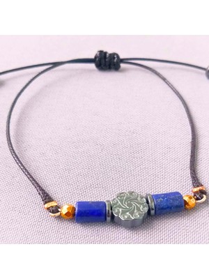 Ayre Style Doğal Taşlı Ipli Ayarlanabilir Ayre Bileklik - Lapis Lazuli Hematit Makrome Kapama Bileklik