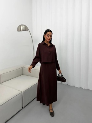 Vesantia Kadın Acı Kahve Modal Gömlek Elbise Takım