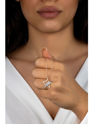 PremiumPort Parlak Taşlı Gümüş Yıldız Kolye, Şıklığın Incisi