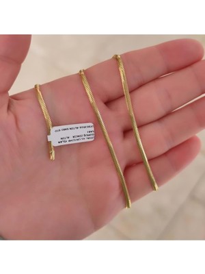 PremiumPort 3 mm Ithal 55 cm Yılan Ezme Gümüş Zincir Kolye, Altın Sarı