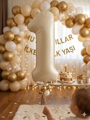 Çavuş E-Ticaret Folyo Balon 1 Rakam Krem Rengi 76 cm 1 Yaş Balonu Doğum Günü