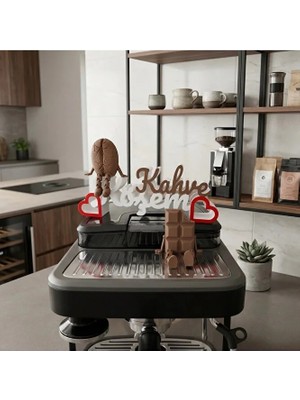 Kahve Köşesi Dekoratif Stand Seti - Hareketli Kahve ve Çikolata Figürlü Coffee Corner Mutfak Dekoru