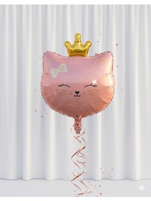 Çavuş E-Ticaret Kedi Kafa Folyo Balon Taçlı Yüz Figürlü Parti Süsü Doğum Günü Rosegold