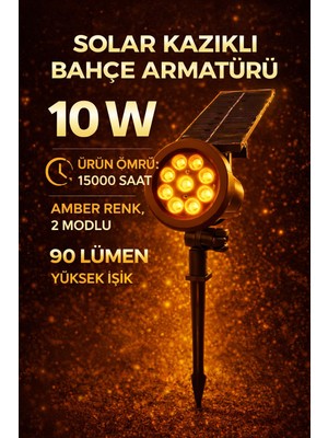 Lumixa Enerji Güneş-Solar Enerjili * 10 W Yüksek Işık *çim Armetür * Amber Renk
