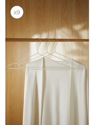Ocean Home Textile 9'lu Mat Beyaz Renk Metal Giysi Askısı 20.50 x 42 x 0.3 cm