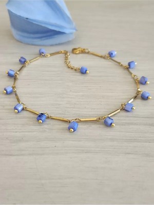 Home Mavi Sedef Boncuklu Çelik Halhal