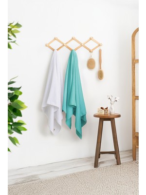 Rikka Home %100 Pamuk Coresoftair™ 2’li Banyo Havlusu Seti (76X137 Cm) – Ekstra Yumuşak & Yüksek Emici (Beyaz Turkuaz)