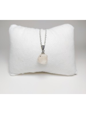 PremiumPort Doğal Ay Taşı Kolye, Rodyum Kaplama, Zincir ile Birlikte