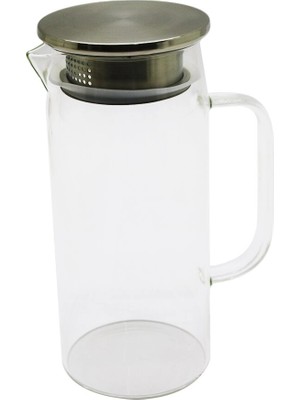 TeknoKapsül Sürahi 1.2lt Yuvarlak Cam Sürahi Süzgeçli Metal Kapak Termisil Isıya Dayanaklı Borosilikat