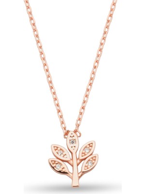 PremiumPort Şık Zirkon Taşlı Rodyum Kaplama Zeytin Dalı Gümüş Kolye