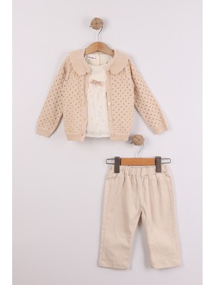 Joy Kids Kız Bebek Triko Ceketli Mevsimlik Basic Takım (6-24AY) (Bej)