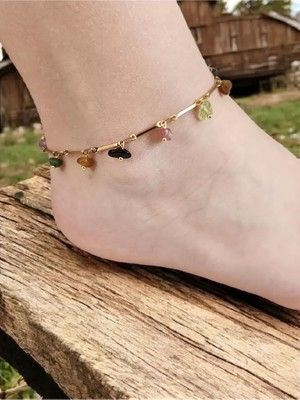 Home Turmalin Taşı Çubuk Desenli Çelik Halhal