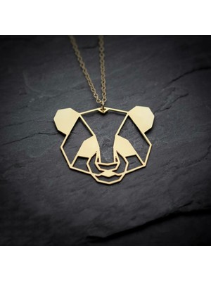 PremiumPort 24 Ayar Altın Kaplama Origami Panda Kolye, Şık ve Özgün Tasarım