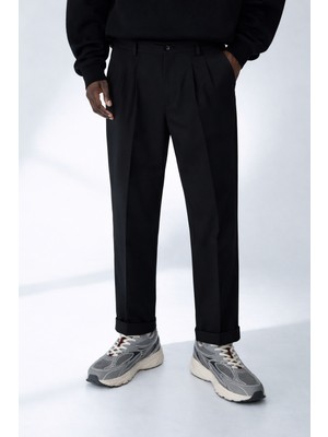Damga Erkek Çizgili Yazlık Siyah Italyan Kumaş Pantolon