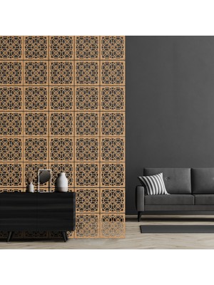 Makta ® Perde Paravan | Lazer Kesim Ahşap Sarkıt Seperatör, 4'lü Panel Levha Seti