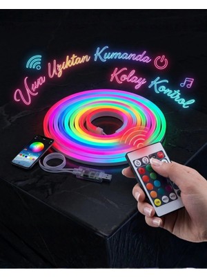 TeknoKapsül 3 Metre Rgb Akıllı Neon LED Şerit Işık Telefon Kumanda Kontrollü Ambiyans Aydınlatma