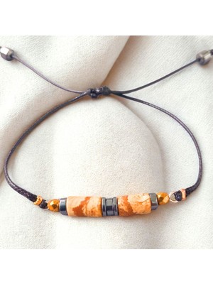 Ayre Style Jasper Taşlı Ayarlanabilir Ayre Bileklik - Sarı Jasper Hematit Makrome Kapama Bileklik