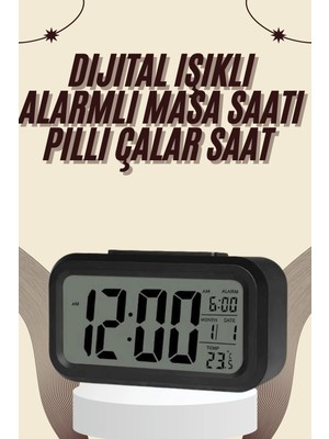 TeknoKapsül Dijital Masa Saati Termometreli Takvim Çalar Saat LED Ekran Pilli
