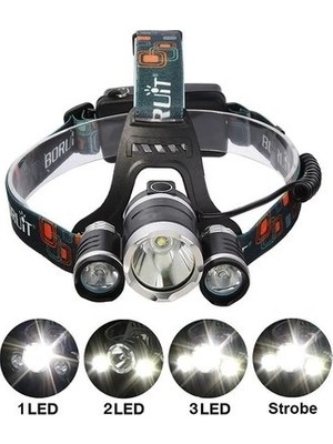 TeknoKapsül T6 Kafa Feneri 5000 Lumens 3xcree Xm-T6+2r5 Lamba LED Kamp Lambası