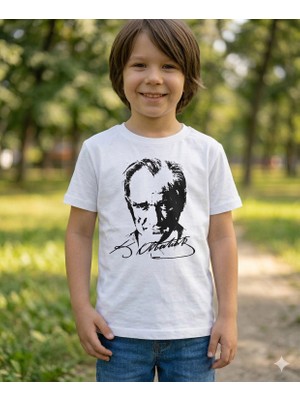 Alme K. Atatürk Kırmızı Baskılı Kısa Kollu Tişört - Milli Bayramlara Özel Tasarım Pamuklu Tişört