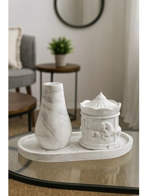 Sisay Home 2li Mermer Desen Atlı Karınca Saklama Kutusu ve Vazo Seti