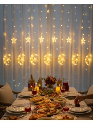 TeknoKapsül Sıcak Beyaz Ay Yıldız Işık Zinciri Parti Düğün Ramazan Dekoru