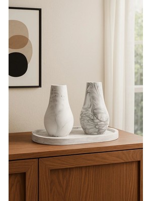 Sisay Home 2li Şık Mermer Desen Vazo Seti