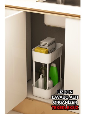 İndecor Houseware Lizbon Çok Amaçlı 2 Katlı Banyo Organizer Düzenleyici Dolap Içi Tezgah Altı Tekerleksiz Organizer