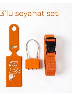 Trink Çanta 3' Lü Seyahat Seti   (  Valiz Etiketi  +  Valiz Kilidi  +  Valiz Kemeri )  Turuncu