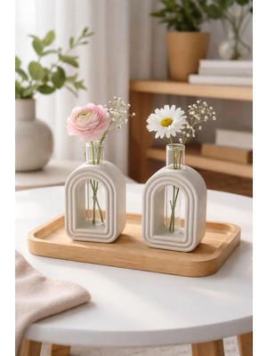 Sisay Home Kemerli Dekoratif Mini Vazo Seti Taş Tozu Malzemeden Modern Oda Dekoru 2’li