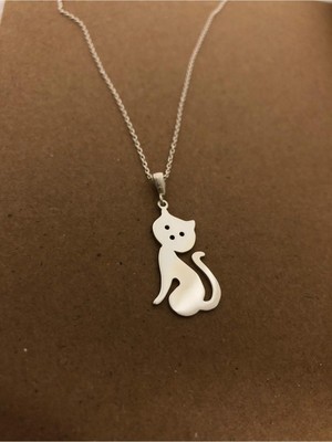 PremiumPort Minimalist 45CM Parlak Silver Kedi Kolye, Sevgiliye Özel Tasarım