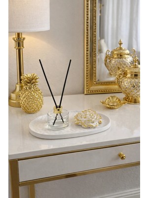 Sisay Home Gold Detaylı Dekoratif Tepsi ve Oda Kokusu Seti – Şık Dresuar & Salon Aksesuarı