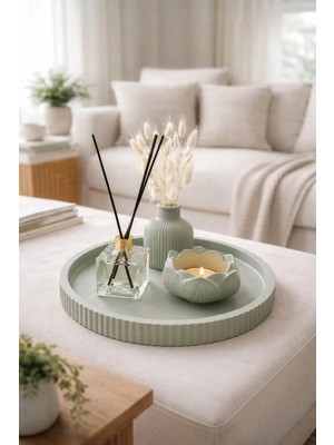 Sisay Home Premium Dekoratif Tepsi Seti | Tealight Mumluk – Oda Kokusu – Vazo | Salon Orta Sehpa Dekoru