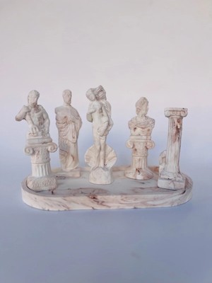 Sisay Home Stantlı Poseidon Antik Yunan Heykel Seti-Kahve Mermer Desen Dekoratif Set