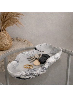 Sisay Home Asimetrik Gri Mermer Desen Dekoratif Tabak, Banyo Düzenleyici, Anahtar Tabağı, Beton Dalgalı Kase