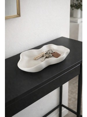 Sisay Home Asimetrik Dekoratif Tabak, Banyo Düzenleyici, Anahtar ve Mum Tabağı, Beyaz Dalgalı Beton Kase
