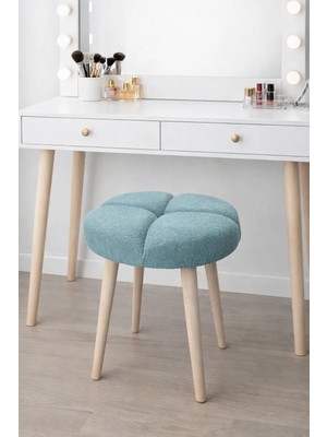 Mervish Decor Ahşap Ayaklı Baklava Desenli Yuvarlak Puf Tabure Makyaj Masası Önü