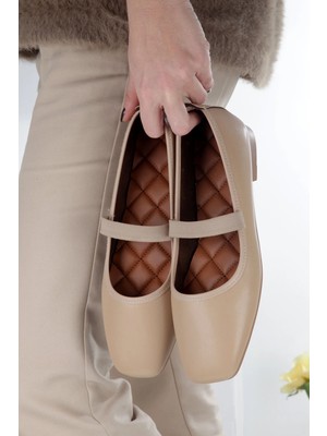 No 35 Moda Beyaz Kare Burunlu Balerin Kadın Babet