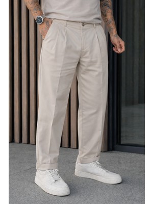 Damga Erkek Relax Fit Yüksek Bel Pileli Taş Kumaş Pantolon