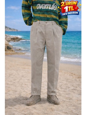 Damga Erkek Yazlık Yüksek Bel Pileli Taş Kumaş Pantolon
