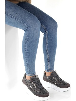 No 35 Moda Kalın Tabanlı Kırmızı Desenli Bağcıklı Unisex Beyaz Spor Ayakkabı