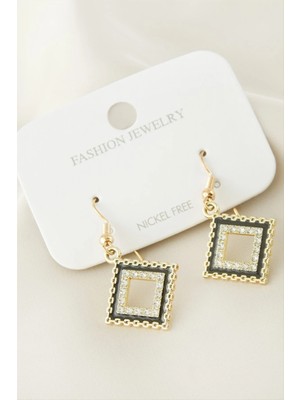 MidasTech Kare Taşlı Metal Küpe Nemere