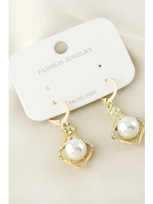 Marsilyan Lale Inci Taşlı Metal Küpe