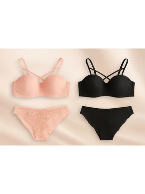Nightlight Lotus Ikili Sütyen Takımı – Blush Pembe & Siyah- Çıkabilir Askılı