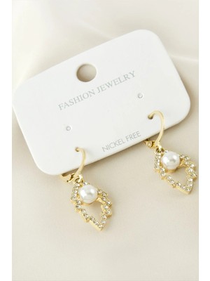 Marsilyan Yaprak Inci Taşlı Metal Küpe