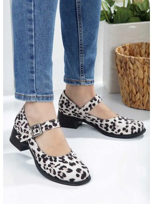 No 35 Moda Leopar Topuklu Tek Bantlı Kadın Babet