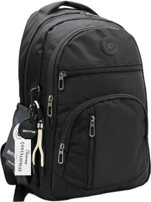 Bevitton Su Geçirmez Kumaş Okul Çantası Unisex Siyah Okul Sırt Çantası 1700
